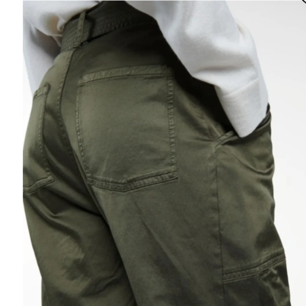 J Brand Athena Cropped Belted Cotton blend Sateen Tapered Pants